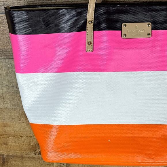 Kate Spade Cabana Striped Harmony Tote Bag Purse Black Pink White Orange - Picture 4 of 14